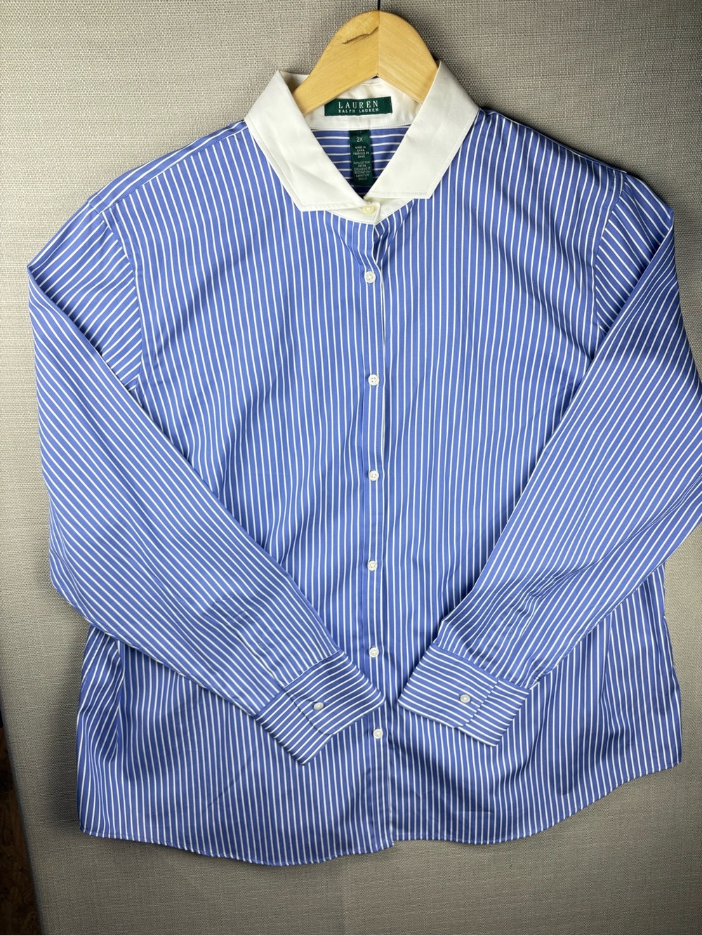 Lauren Ralph Lauren Women’s 2X Blue White Striped Button Down Shirt Cotton